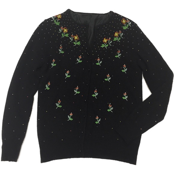 Vintage Sweaters - Vintage Seed Bead Embellished Cardigan Sweater